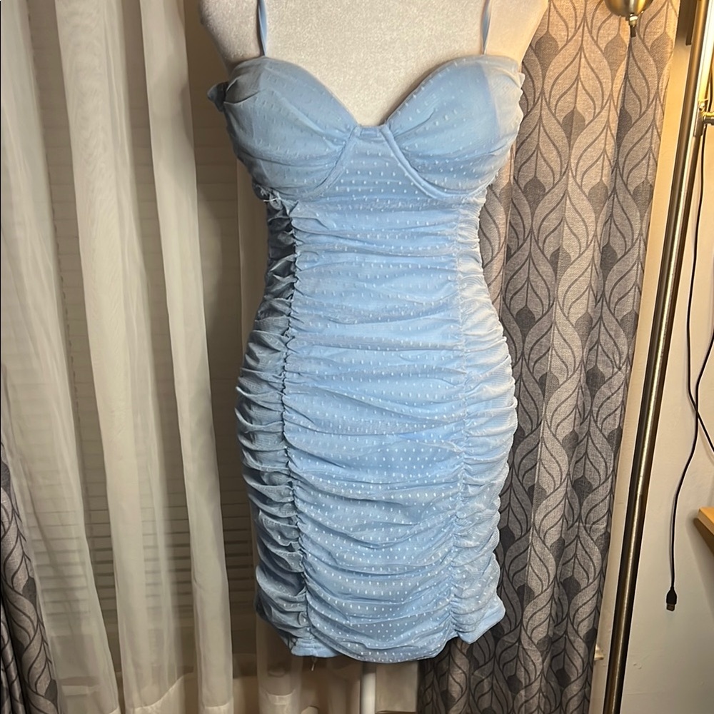 Windsor Sky Blue Ruched Mini Dress